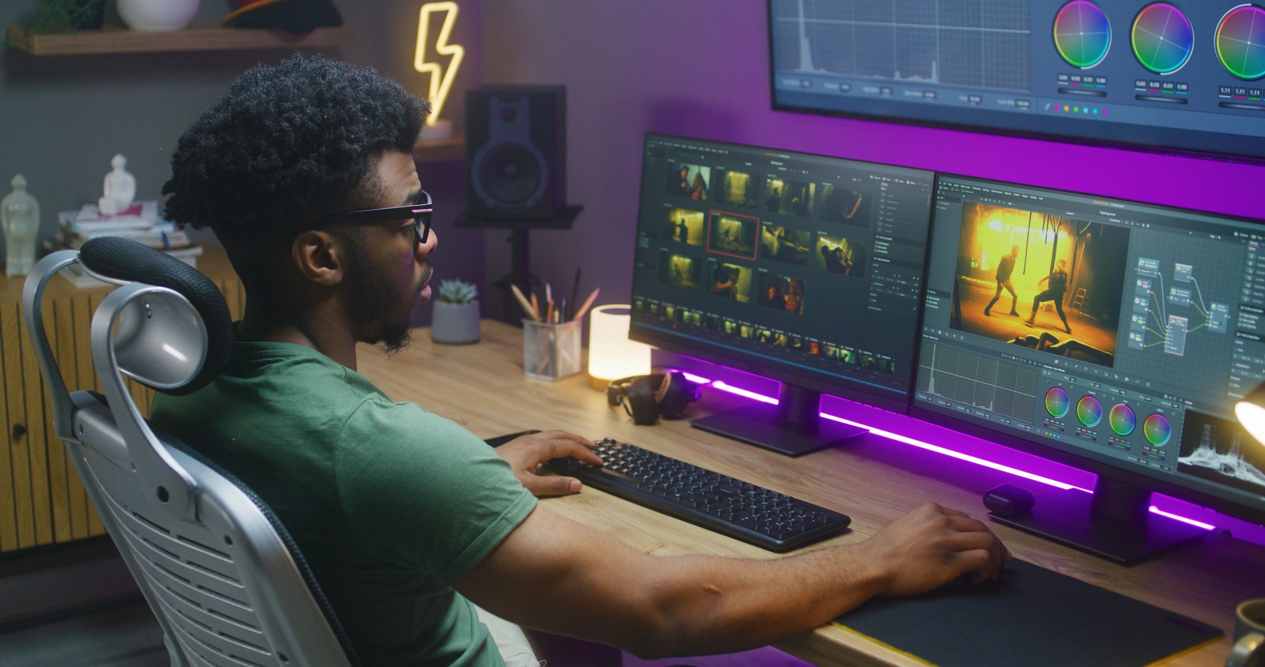 Video editor working on content production